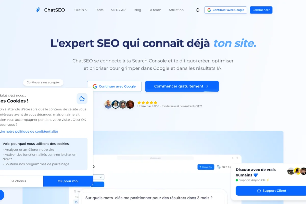 Interface de l'outil ChatSEO - Avis et Test