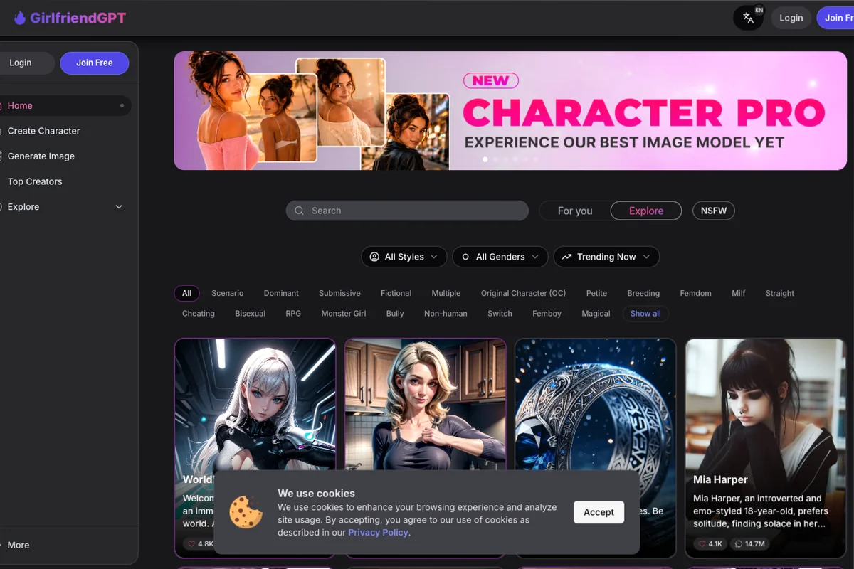 Interface de l'outil GPTGirlfriend - Avis et Test