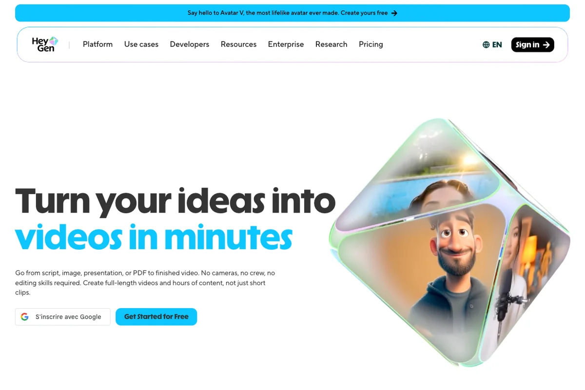 Interface de l'outil HeyGen - Avis et Test