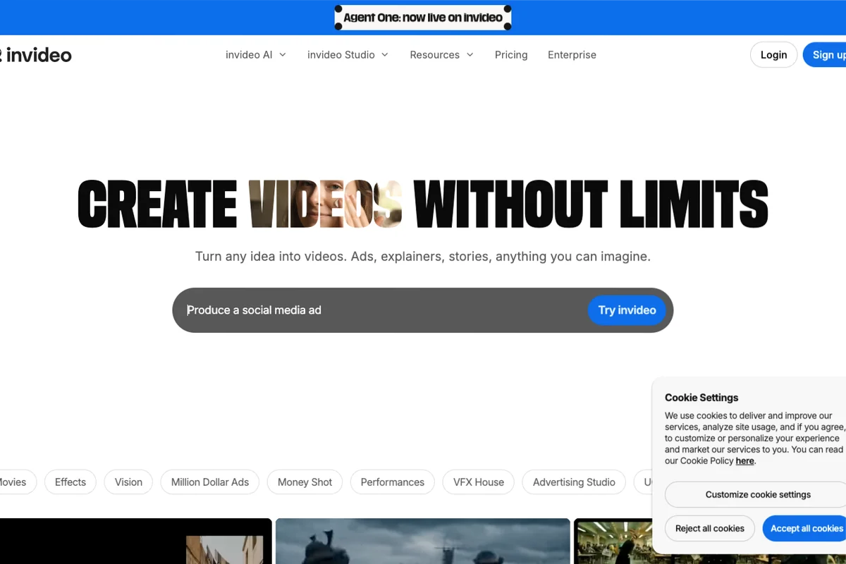 Interface de l'outil InVideo AI - Avis et Test