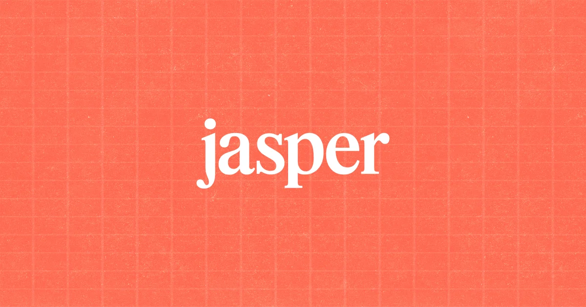 Mot-symbole Jasper sur le fond corail quadrillé de la marque