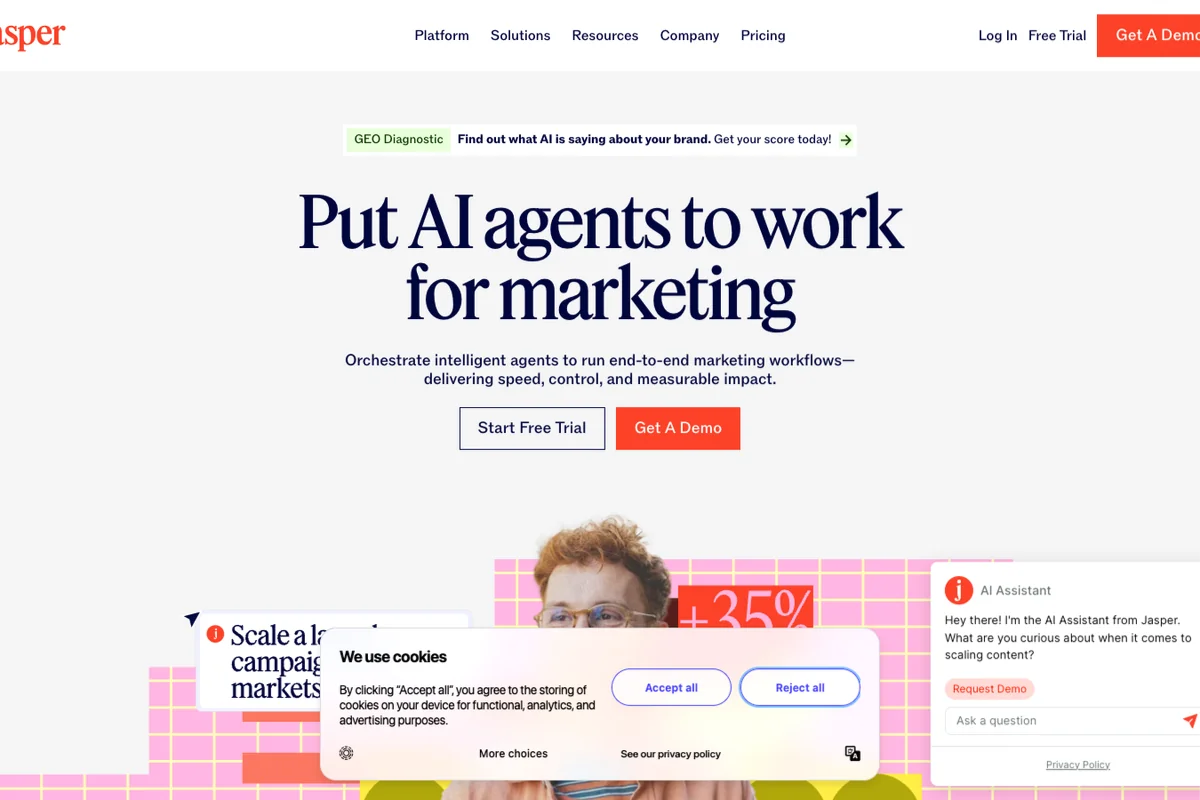Interface de l'outil Jasper AI - Avis et Test