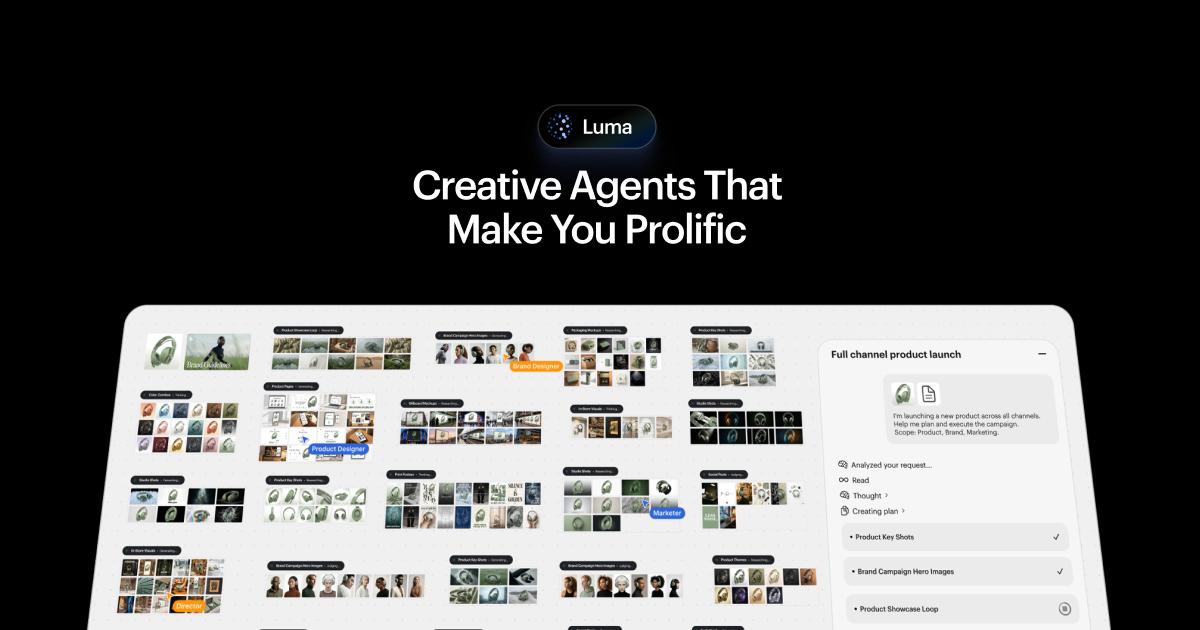 Présentation officielle de Luma App montrant des agents créatifs et un projet de campagne