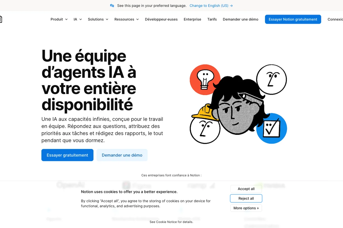 Interface de l'outil Notion AI - Avis et Test