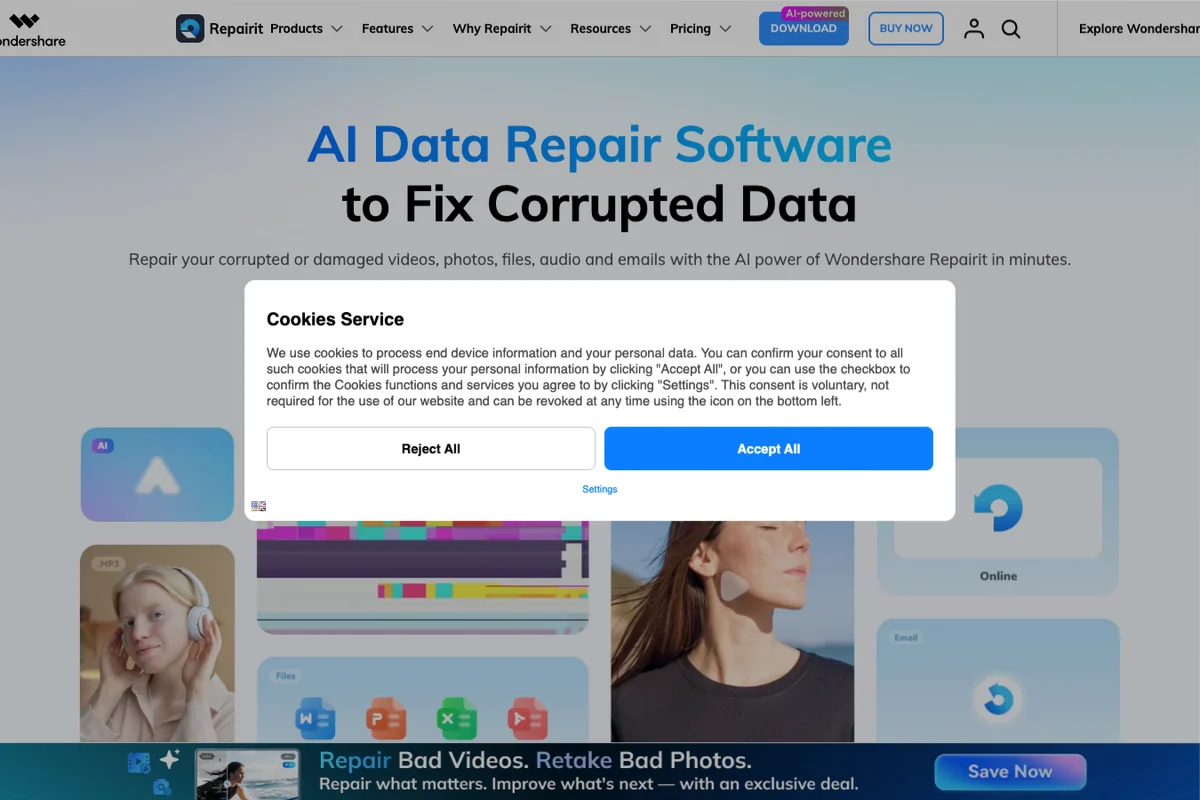 Interface de l'outil Wondershare Repairit - Avis et Test