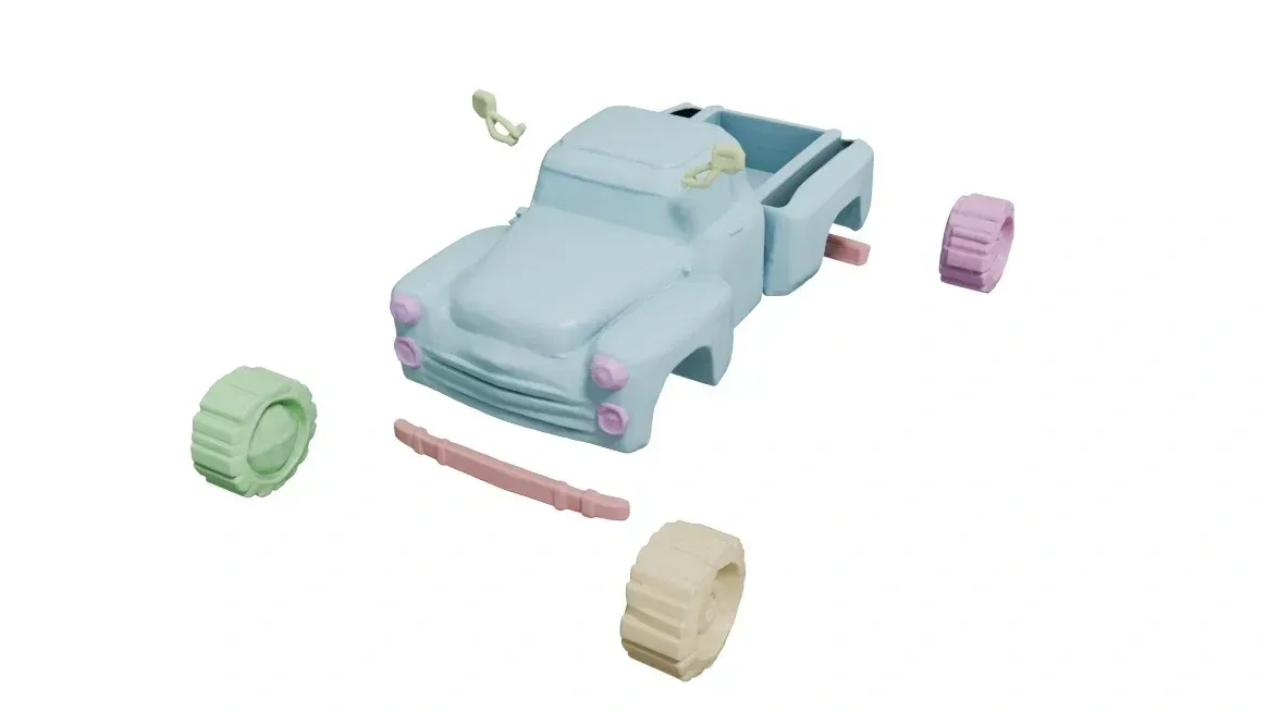 Modèle de voiture en pièces séparées illustrant la génération 4D de Roblox Cube
